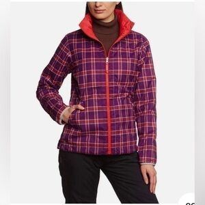 Burton Dry Ride Red purple plaid reversible to red lightweight ski jacket size M